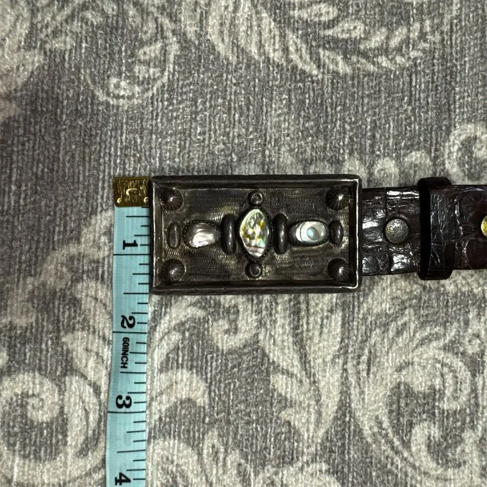 Chico's Vintage Embossed Leather Belt Brown Ornate Metal Buckle Unisex